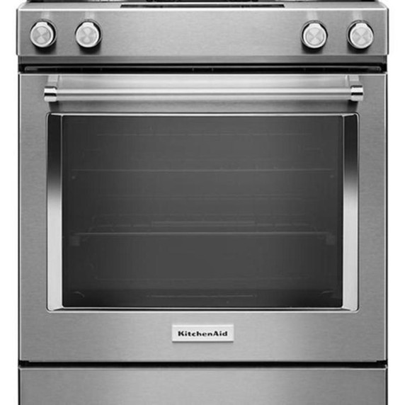 Kitchenaid® 30-Inch 4-Burner Dual Fuel Downdraft Front Control Range KSDG950ESS