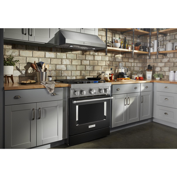 KitchenAid® 30'' Smart Commercial-Style Dual Fuel Range with 4 Burners KFDC500JBK