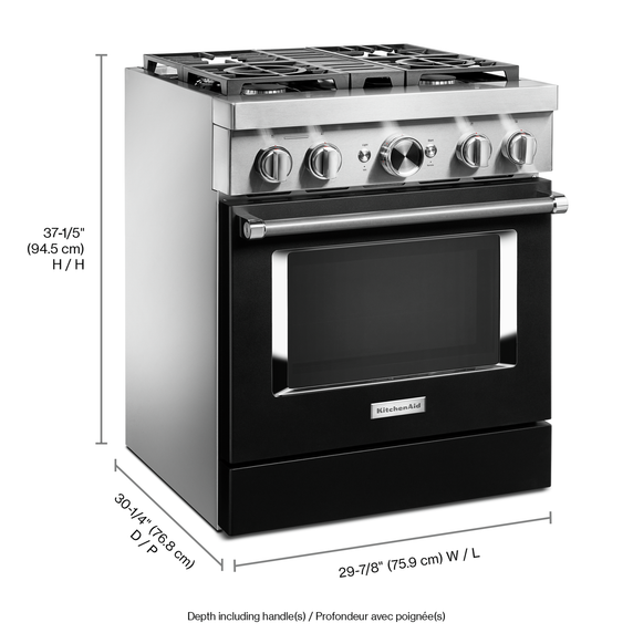 KitchenAid® 30'' Smart Commercial-Style Dual Fuel Range with 4 Burners KFDC500JBK