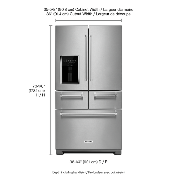 Kitchenaid® 25.8 Cu. Ft. 36 Multi-Door Freestanding Refrigerator with Platinum Interior Design KRMF706ESS