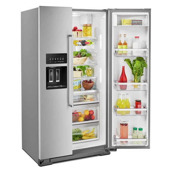 Kitchenaid® 19.9 cu ft. Counter-Depth Side-by-Side Refrigerator with Exterior Ice and Water and PrintShield™ finish KRSC700HPS