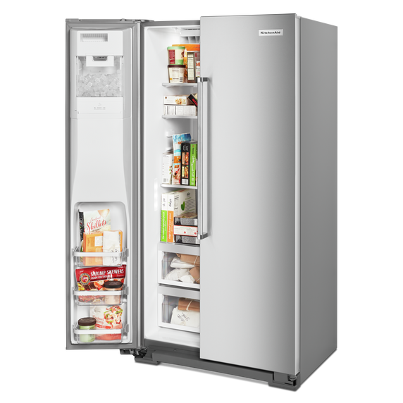 Kitchenaid® 22.6 cu ft. Counter-Depth Side-by-Side Refrigerator with Exterior Ice and Water and PrintShield™ finish KRSC703HPS