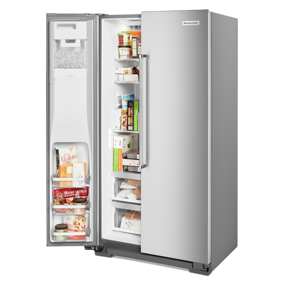 Kitchenaid® 22.6 cu ft. Counter-Depth Side-by-Side Refrigerator with Exterior Ice and Water and PrintShield™ finish KRSC703HPS