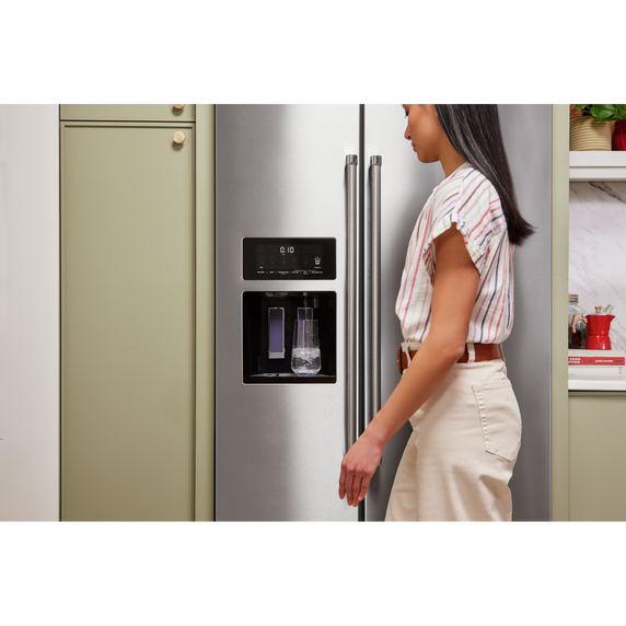 Kitchenaid® 22.6 cu ft. Counter-Depth Side-by-Side Refrigerator with Exterior Ice and Water and PrintShield™ finish KRSC703HPS