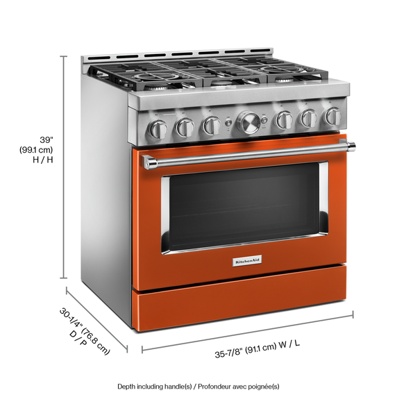 KitchenAid® 36'' Smart Commercial-Style Gas Range with 6 Burners KFGC506JSC