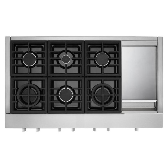 KitchenAid® 48'' 6-Burner Commercial-Style Gas Rangetop with Griddle KCGC558JSS