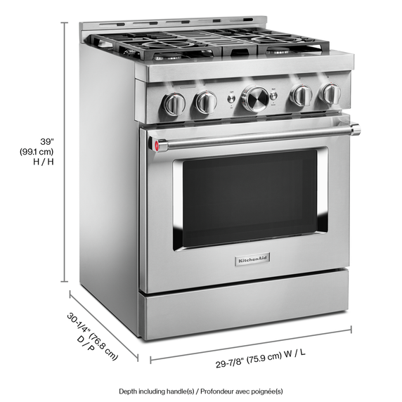 KitchenAid® 30'' Smart Commercial-Style Gas Range with 4 Burners KFGC500JSS