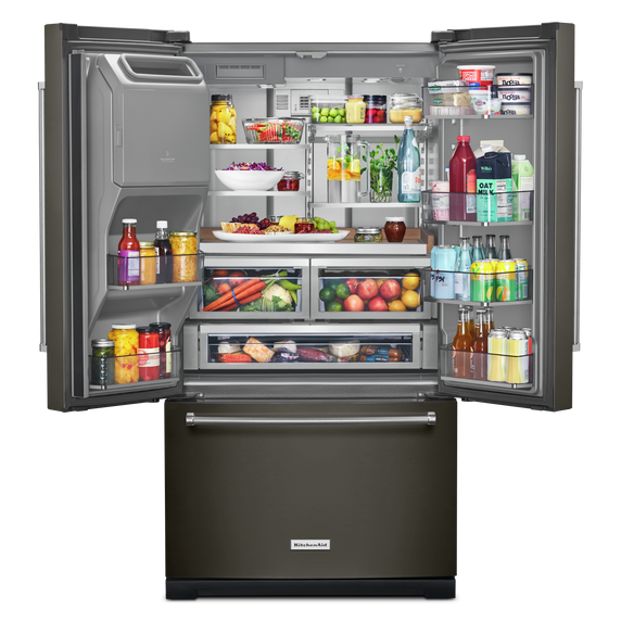 Kitchenaid® 26.8 Cu. Ft. Standard-Depth French Door Refrigerator with Exterior Ice and Water Dispenser KRFF577KBS