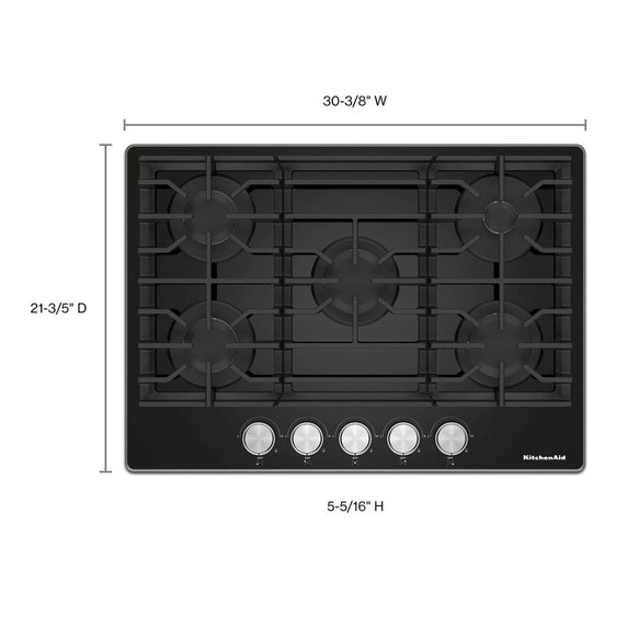 Kitchenaid® 30" Gas-on-Glass Cooktop KCGG530PBL