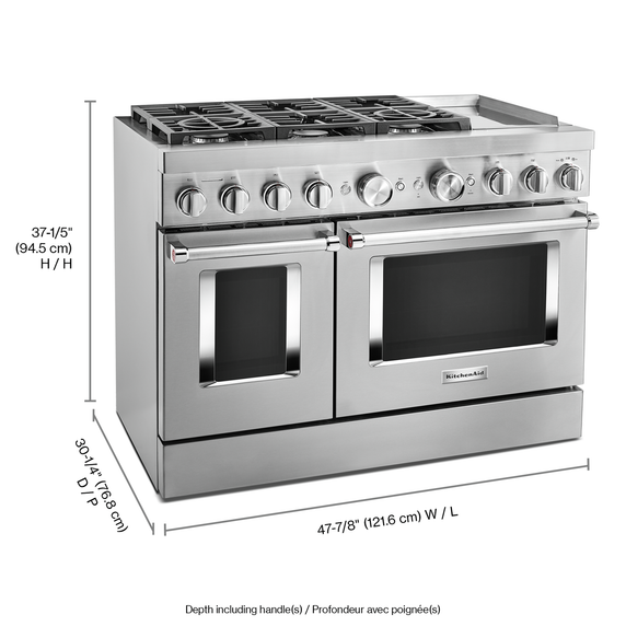 KitchenAid® 48'' Smart Commercial-Style Dual Fuel Range with Griddle KFDC558JSS