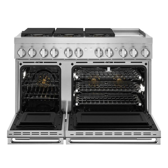 Jennair® NOIR™ 48" Dual-Fuel Professional Range with Chrome-Infused Griddle JDRP548HM Jennair® NOIR™ 48" Dual-Fuel Professional Range with Chrome-Infused Griddle JDRP548HM