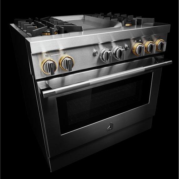 Jennair® RISE™ 36 Dual-Fuel Professional Range with Chrome-Infused Griddle and Steam Assist JDSP536HL