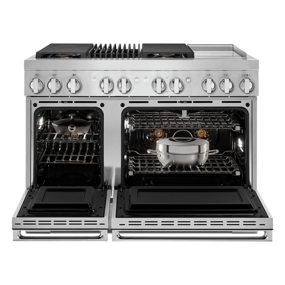 Jennair® NOIR™ 48 Dual-Fuel Professional-Style Range with Chrome-Infused Griddle and Grill JDRP748HM