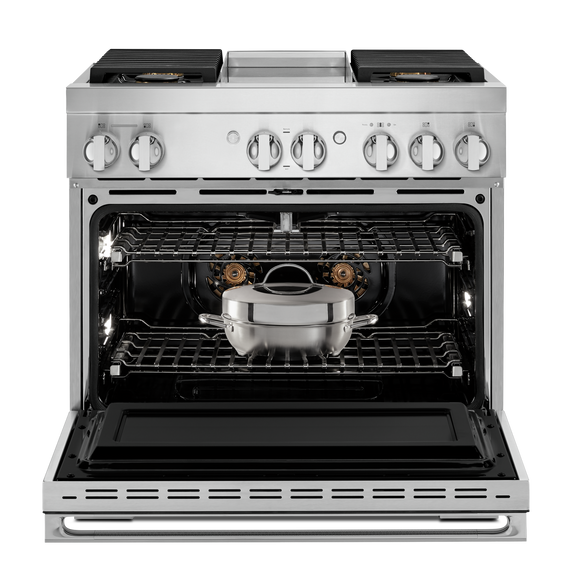 Jennair® NOIR™ 36 Dual-Fuel Professional Range with Chrome-Infused Griddle JDRP536HM