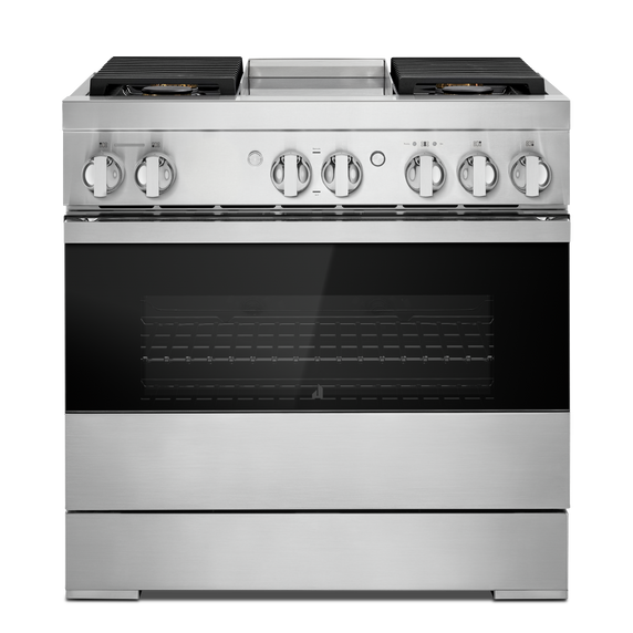 Jennair® NOIR™ 36 Dual-Fuel Professional Range with Chrome-Infused Griddle JDRP536HM