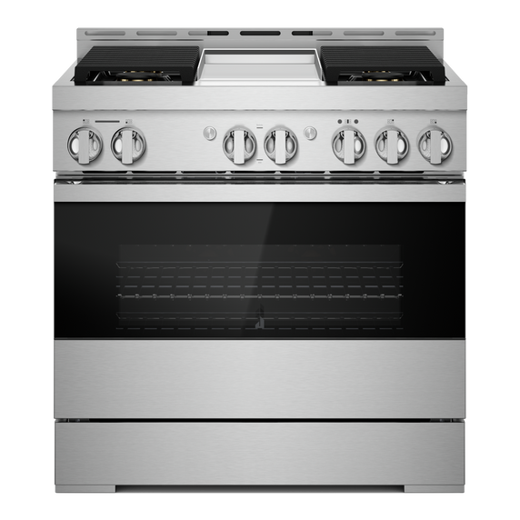 Jennair® NOIR™ 36 Dual-Fuel Professional-Style Range with Chrome-Infused Griddle and Steam Assist JDSP536HM