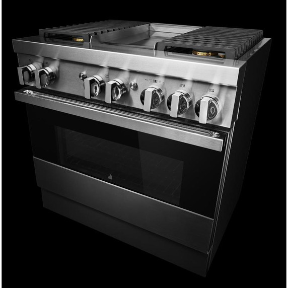 Jennair® 36" NOIR™ Dual-Fuel Professional-Style Range with Chrome-Infused Griddle and Steam Assist JDSP536HM