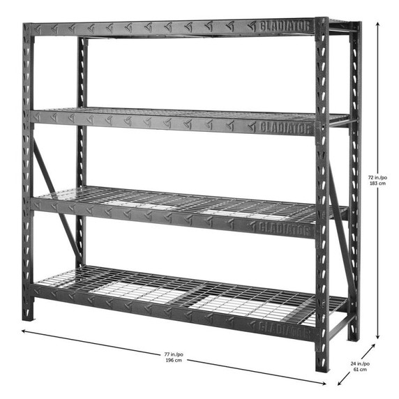 Gladiator® 77" Wide Heavy Duty Rack with Four 24" Deep Shelves GARS774XEG