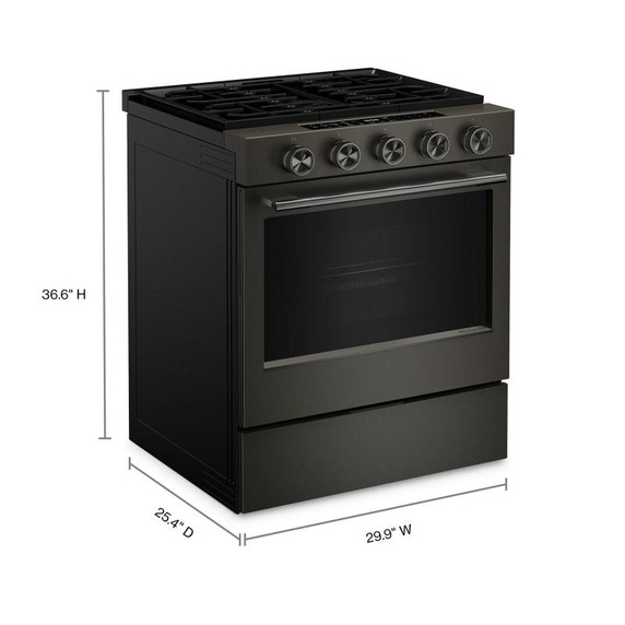 Kitchenaid® 5.0 Cu. Ft. Smart Slide-in Gas Range with Convection Cooking Modes and 2-in-1 Burner KSGS530SBE
