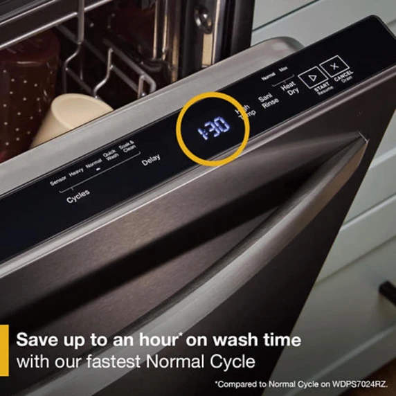 Whirlpool® 24-Inch Dishwasher with Total Coverage Wash Action and Auto Open Air Dry in Fingerprint Resistant Black Stainless WDTS8024SV