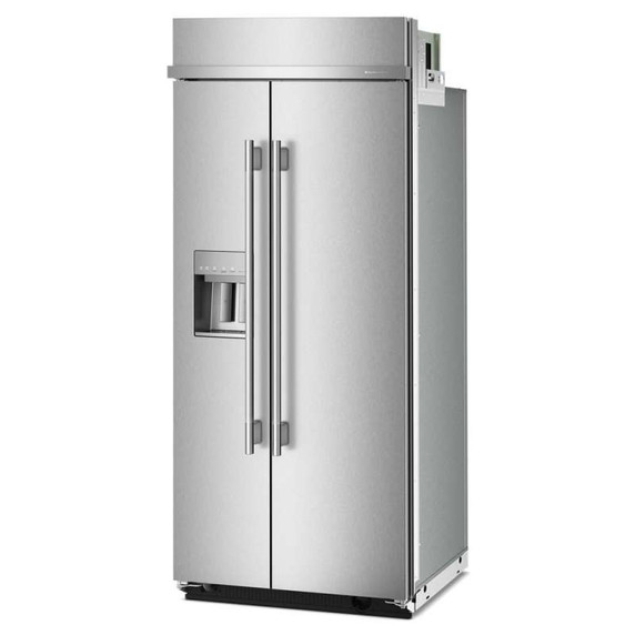 Kitchenaid® 20.8 Cu. Ft. 36" Built-In Side-by-Side Refrigerator features Exterior Water and Ice Dispenser with Measured Fill KBSD736SPS