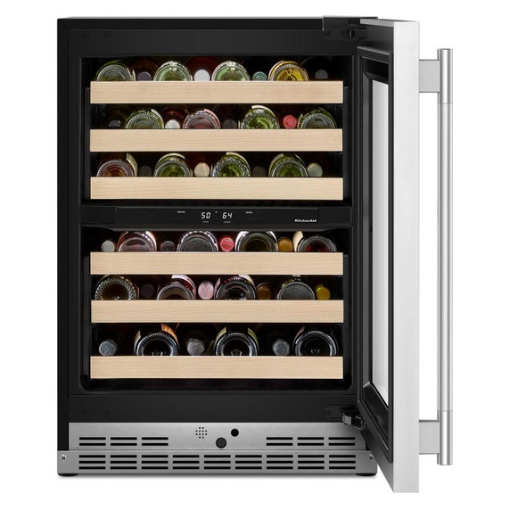 Kitchenaid® 24" Undercounter Wine Cellar with Full-Extension Wood-Front Racks KUWR524SPS