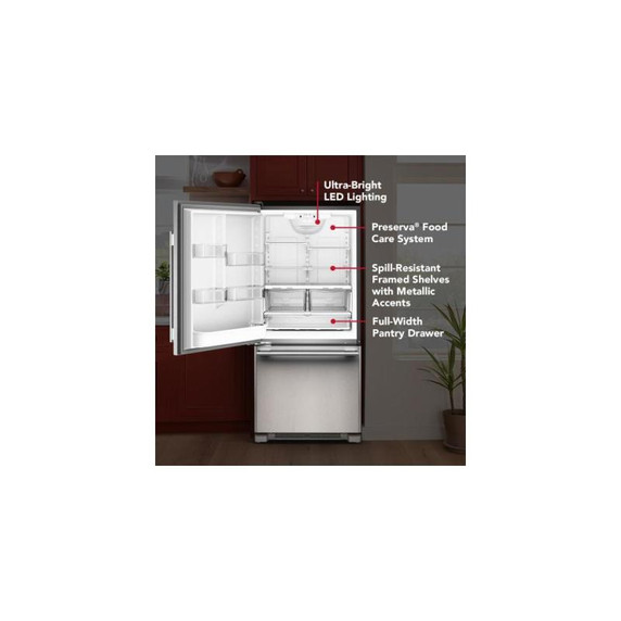 Kitchenaid® 19 Cu. Ft. 30-Inch Standard-Depth Bottom Mount Refrigerator with Left Door Swing KRBL130SPS