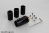 This adapter kit enables you to put a 16mm x 1.50 threaded Speed Dawg shift knob on a non-threaded shifter. Black finish with 3 small set screws and 3 large set screws. Inside diameter is 5/8". Includes 4 rubber sleeves with inside diameters of 9/16", 1/2", 3/8" and 5/16".