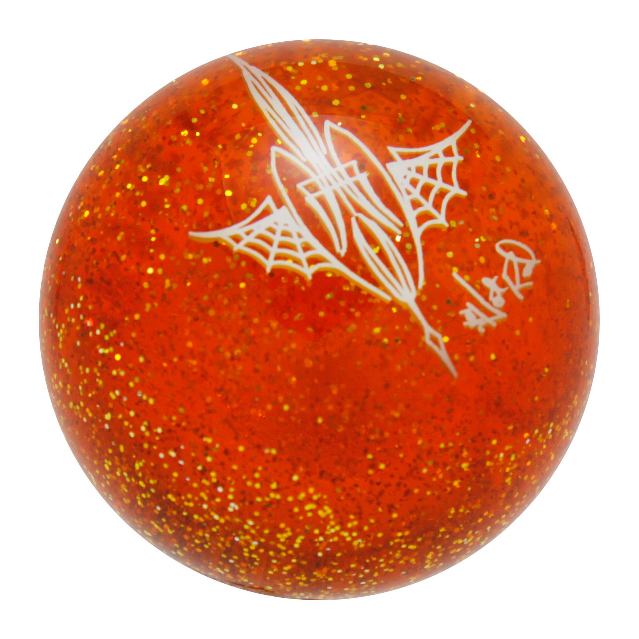 Transparent Orange Metalflake Pinstriped Spider Web Shift Knob by Von Hot Rod