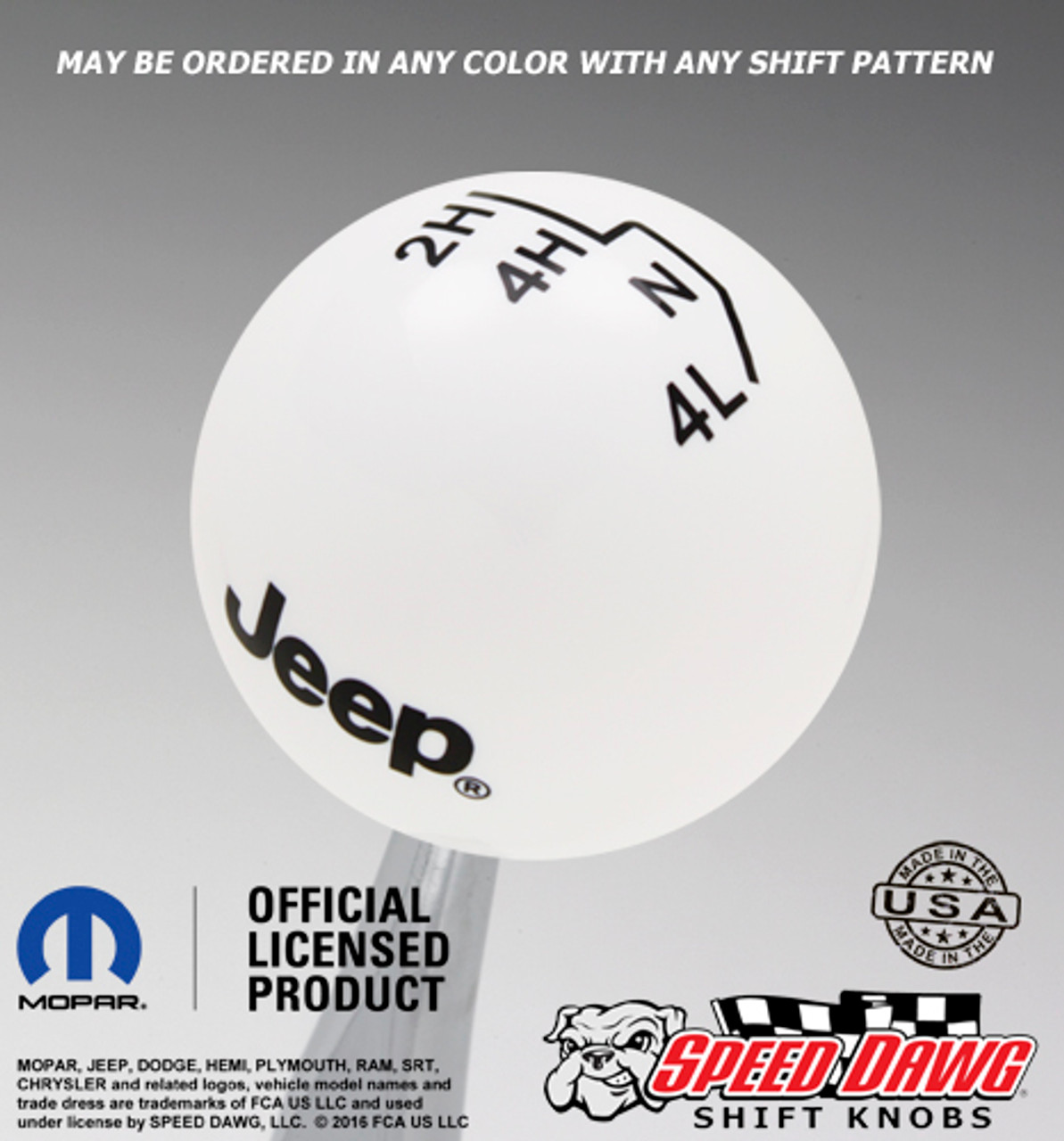 White Jeep Logo Shift Knob With Black Graphics