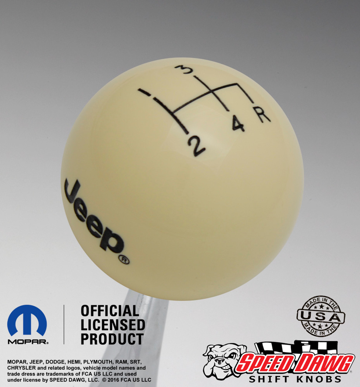 Jeep 4 Speed Reverse Lower Right Shift Knob with Engraved Shift Pattern