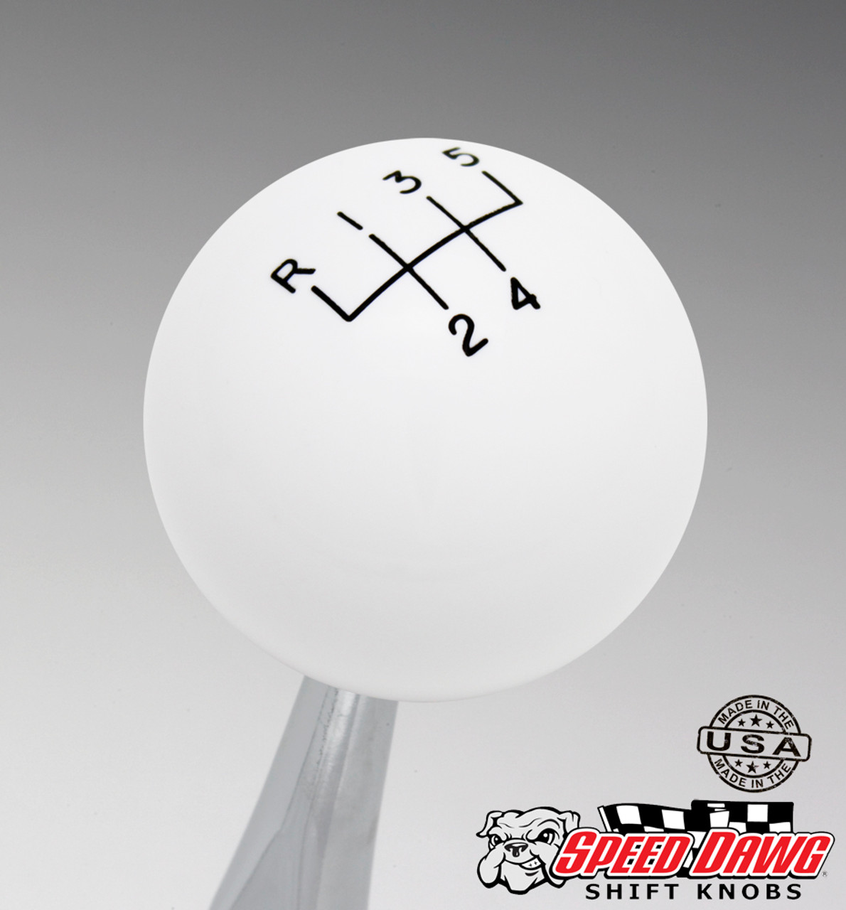 White 5 Speed 5 Upper Right Reverse Upper Left Shift Knob with Engraved Shift Pattern