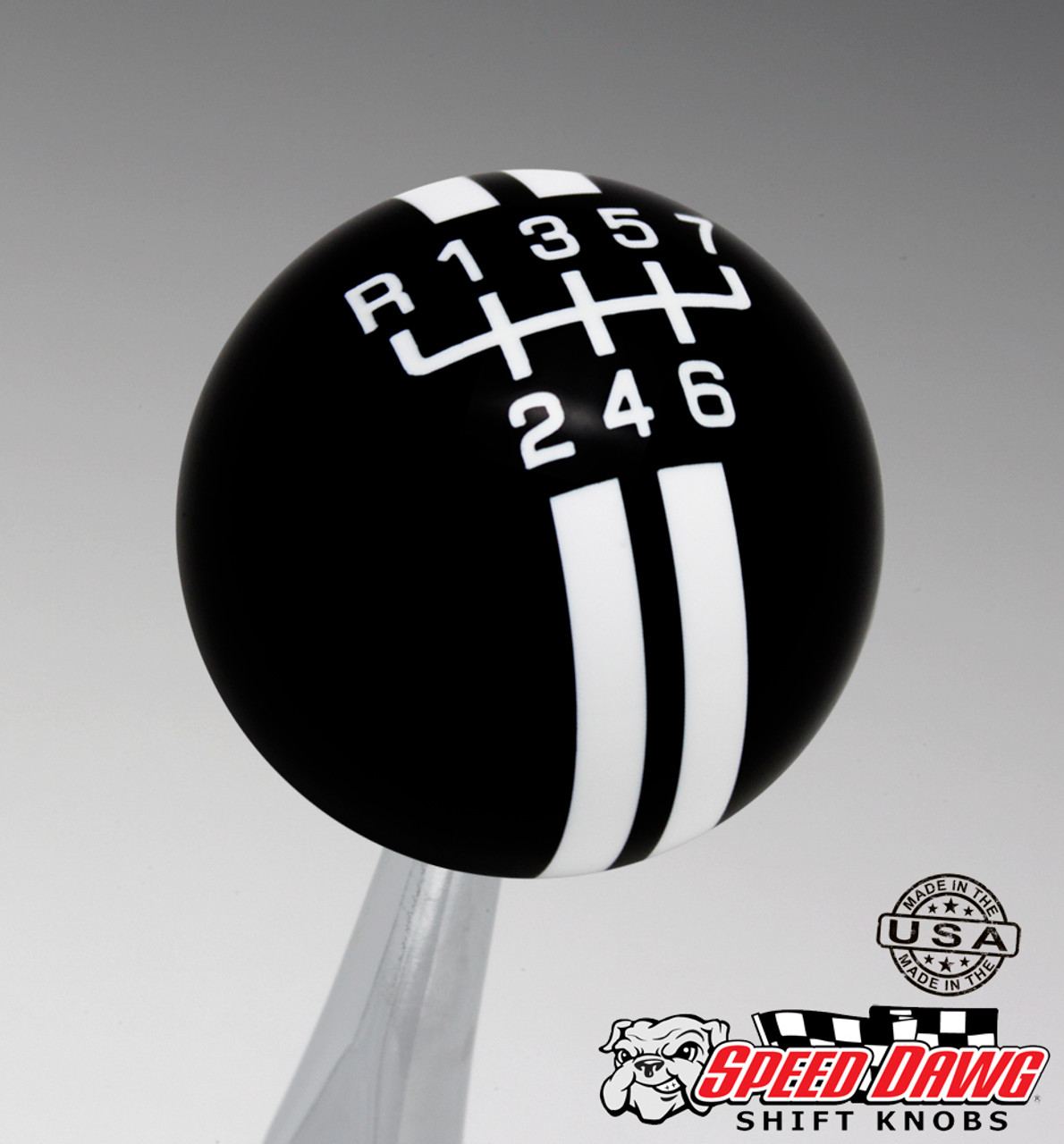 Black / White 7 Speed Rally Stripe Shift Knob for Fanatec H Pattern Shifter
