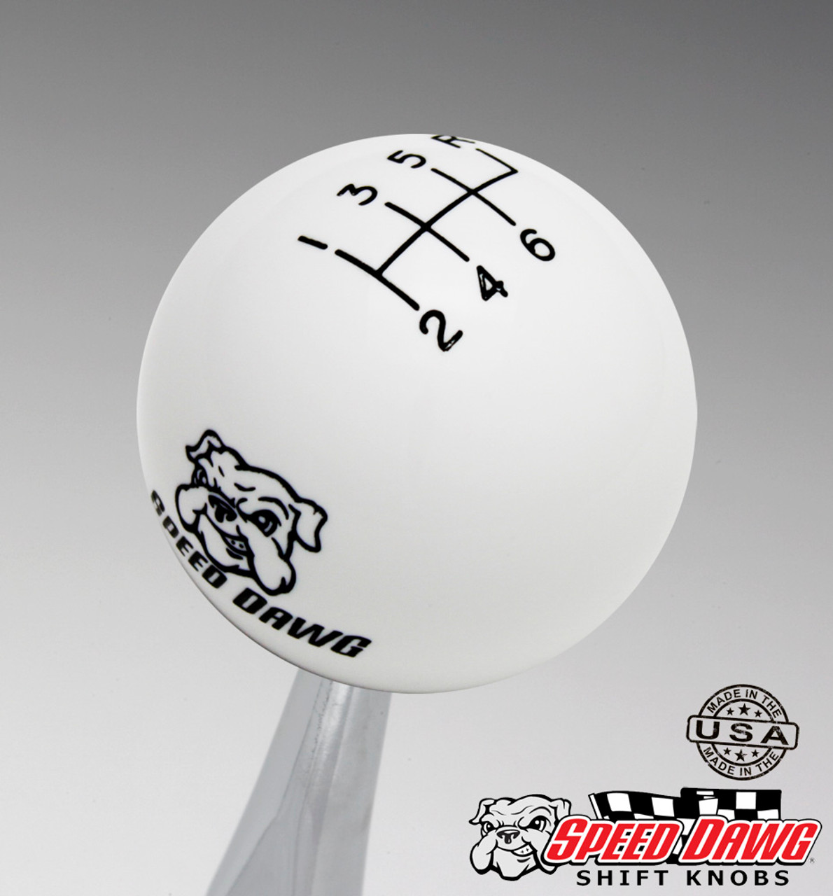 Speed Dawg Logo White 6 Speed Reverse Upper Right Engraved