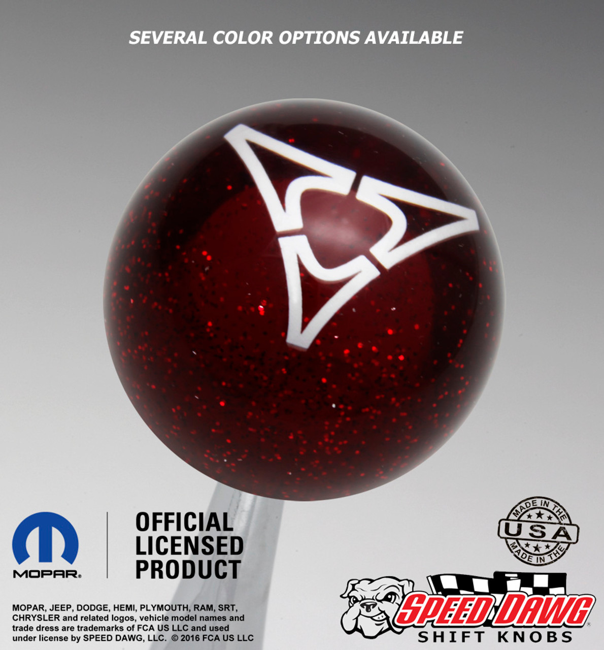 Transparent Red Metal Flake knob with White graphics