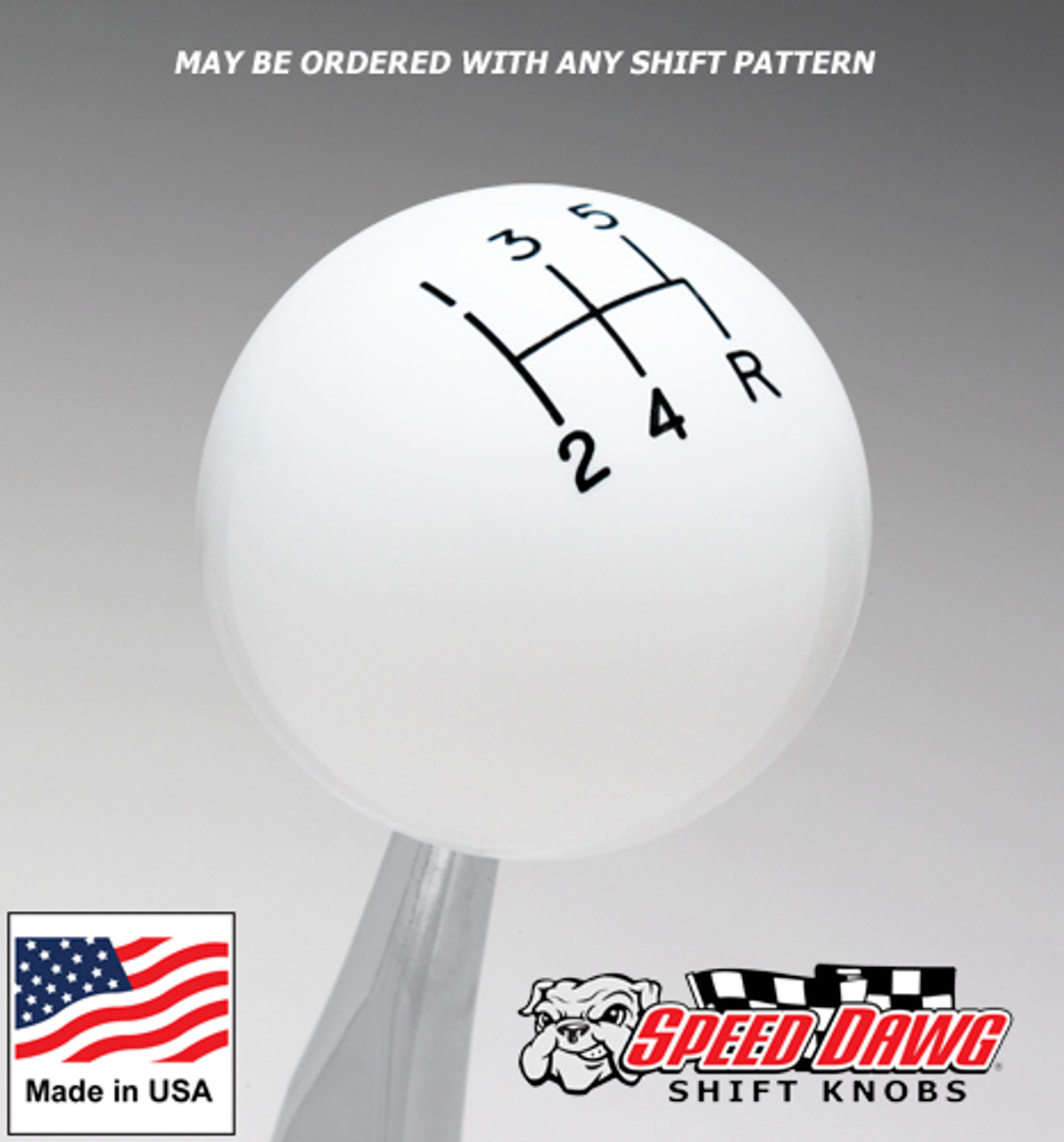White 5 Speed Shift Knob with Engraved Shift Pattern