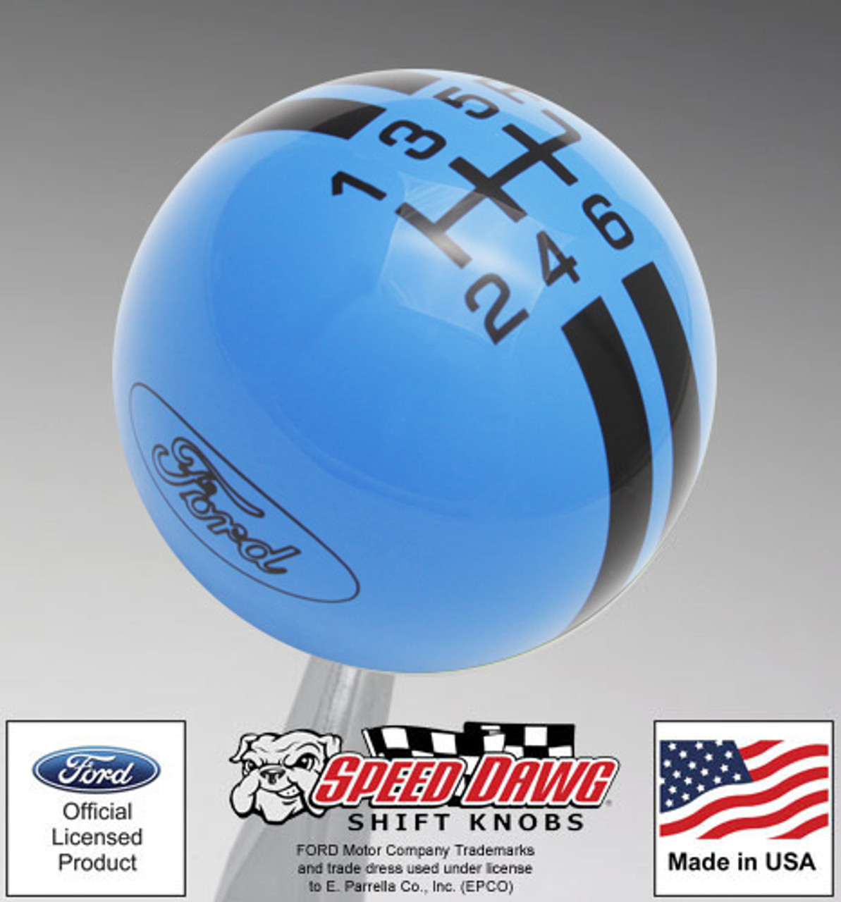 Ford Oval 6 Speed Reverse Upper Right Rally Stripe Shift Knob