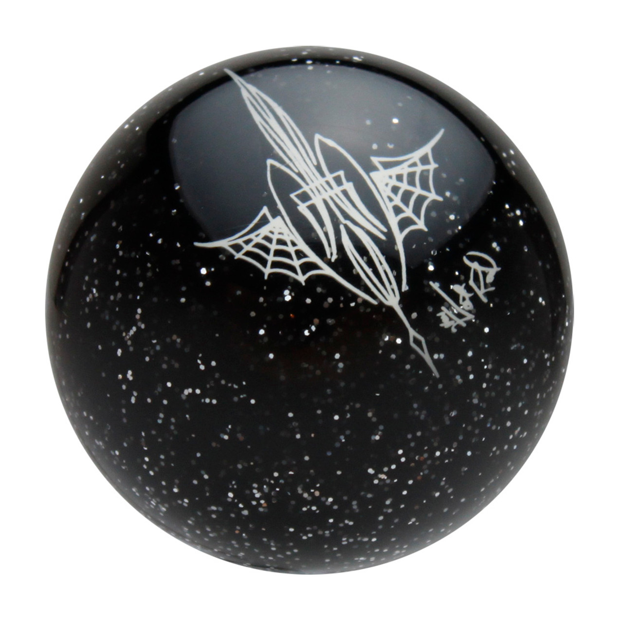 Transparent Black Metalflake Pinstriped Spider Web Shift Knob by Von Hot Rod