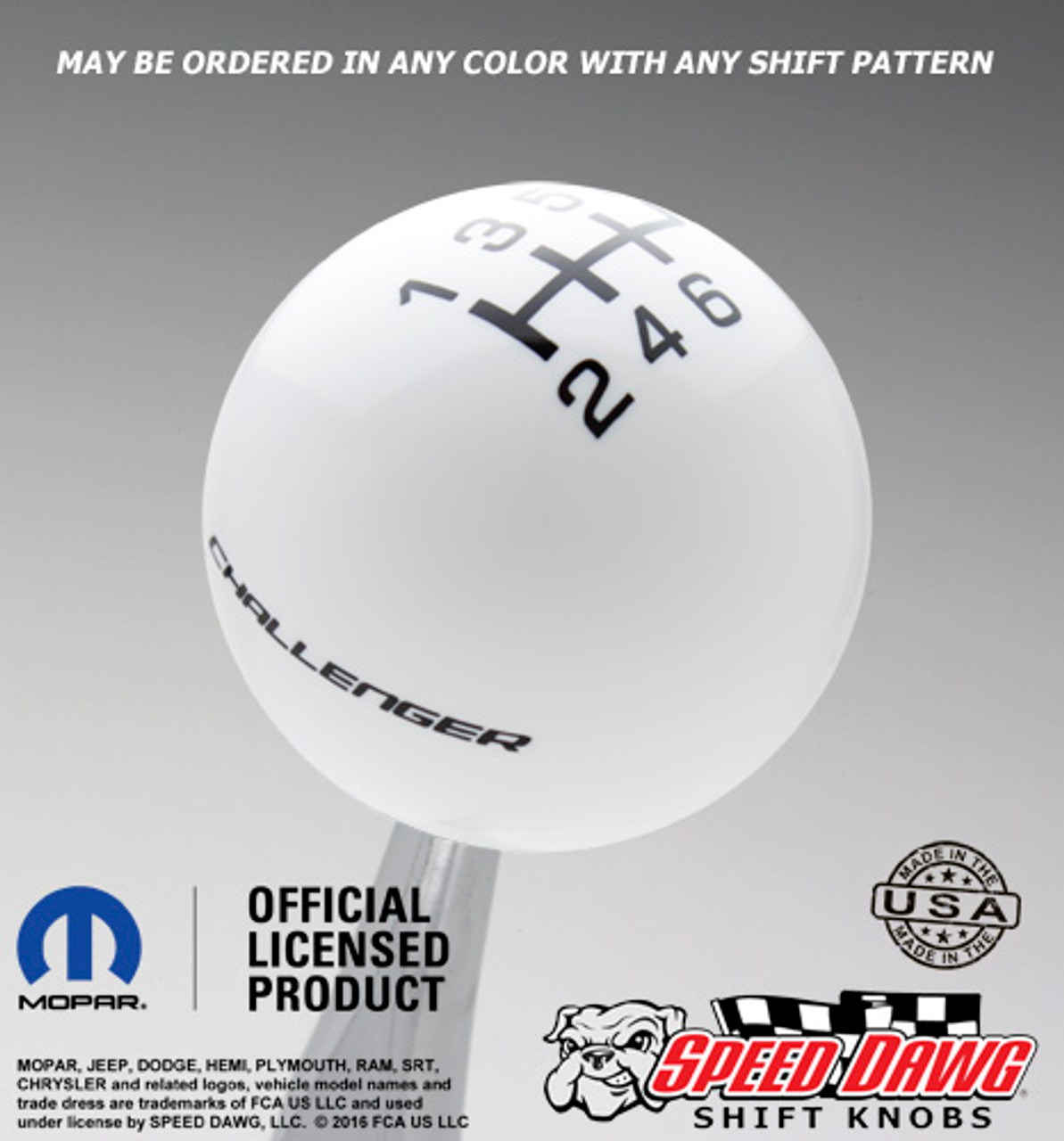 Dodge Challenger White shift knob with Black graphics