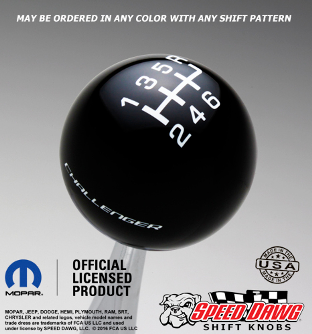 Dodge Challenger Black shift knob with White graphics