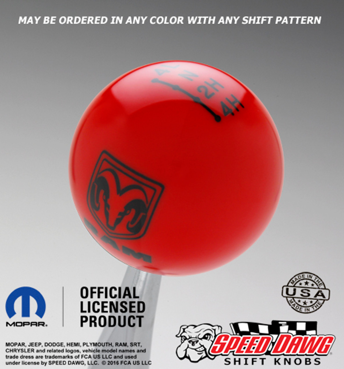 Dodge Ram Shift Knob with Transfer Case pattern Red with Black graphics