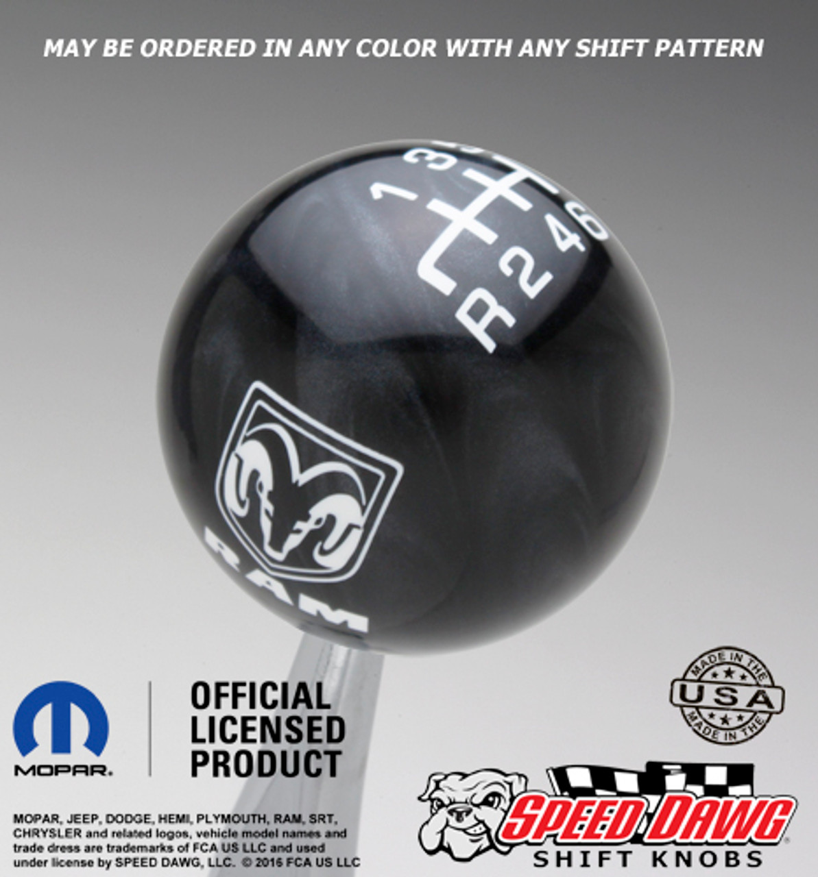 Dodge Ram Black Pearl shift knob with White graphics