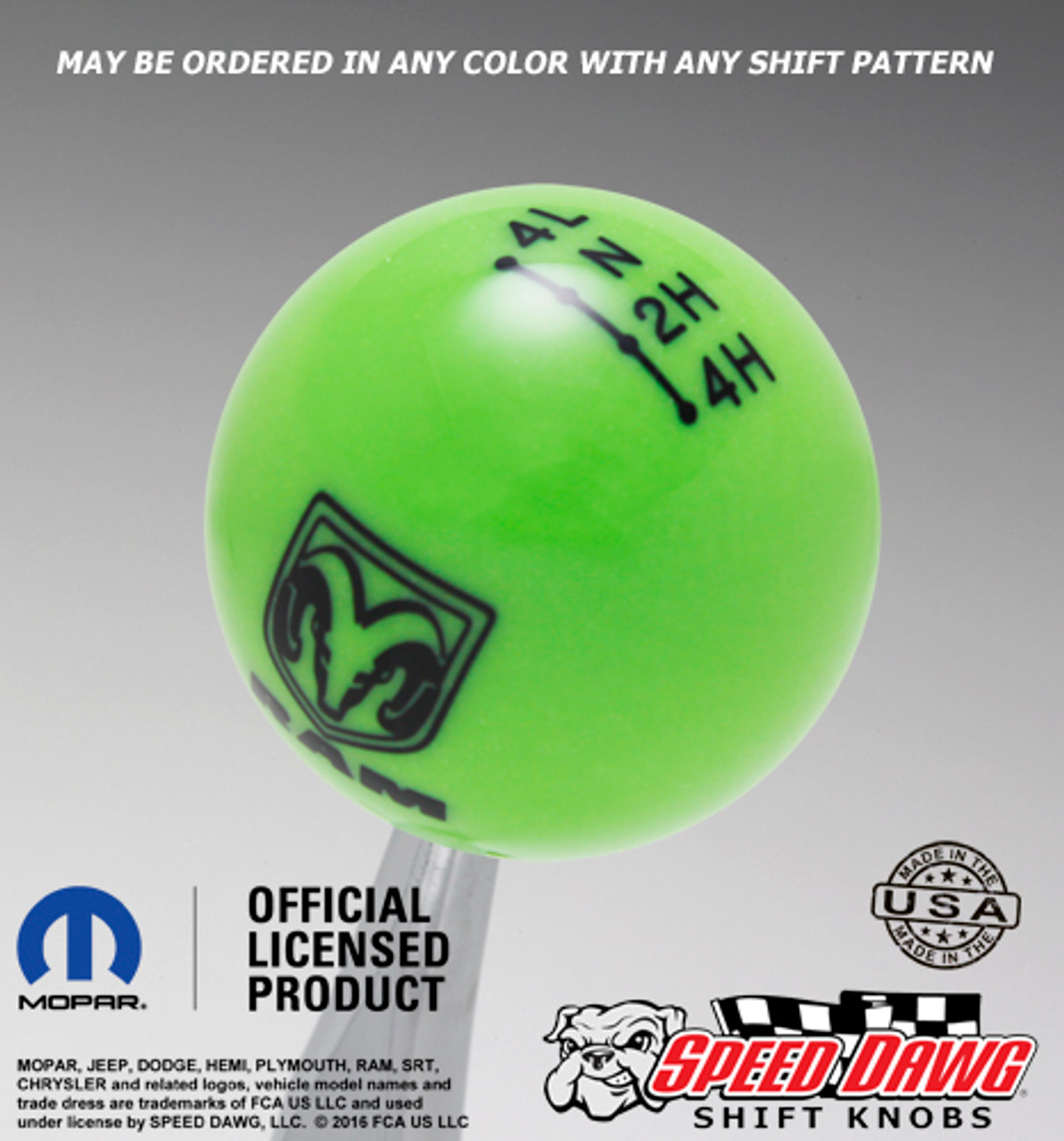 Dodge Ram Go Green shift knob with Black graphics