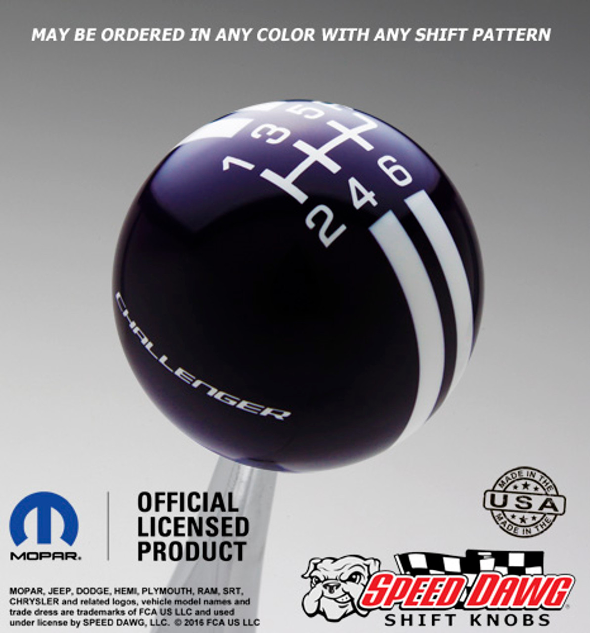 Challenger Rally Stripe Shift Knob Purple with White graphics