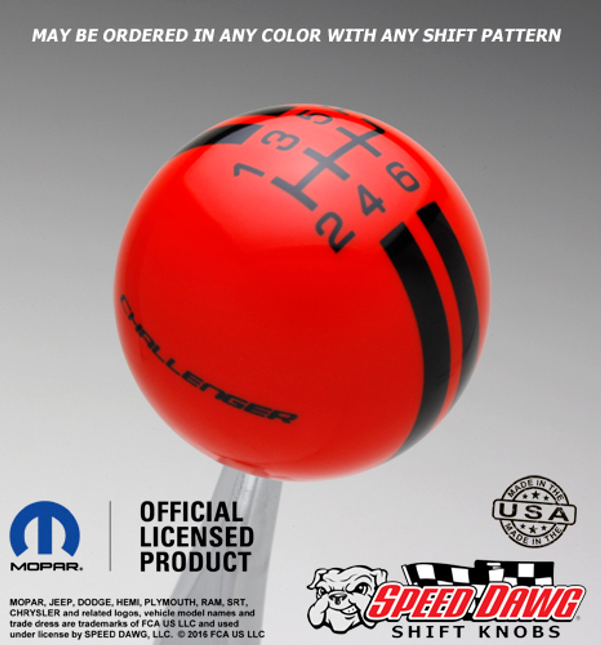 Challenger Rally Stripe Shift Knob Go Mango Orange with Black graphics