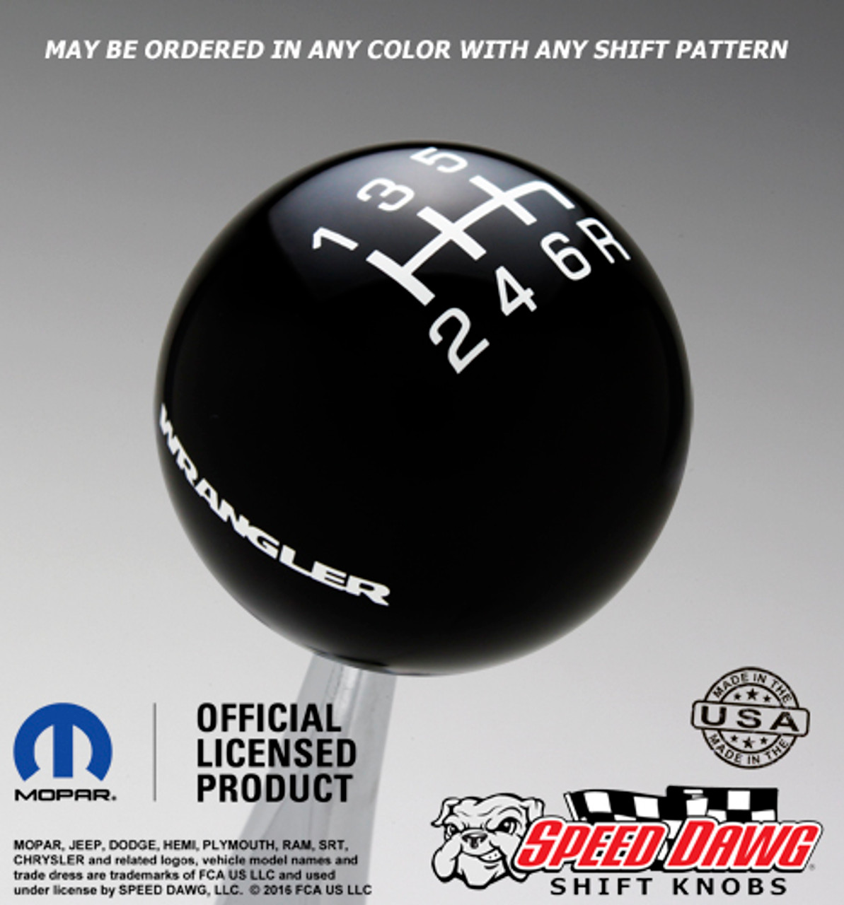 Black Wrangler Logo Shift Knob with White graphics