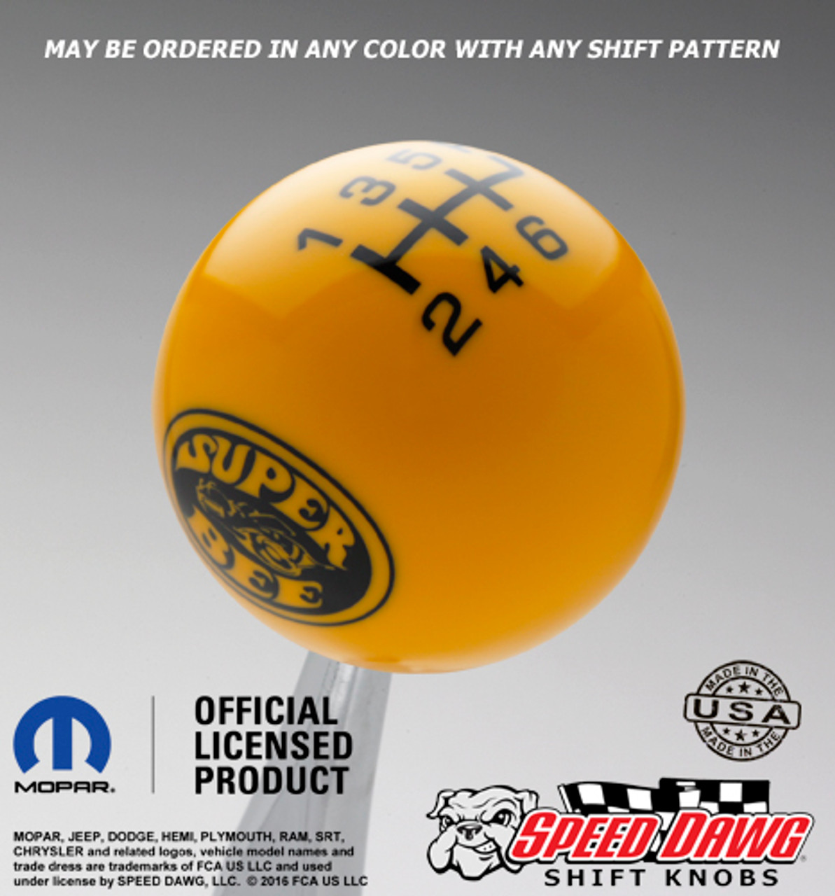 Super Bee Shift Knob Yellow with Black graphics