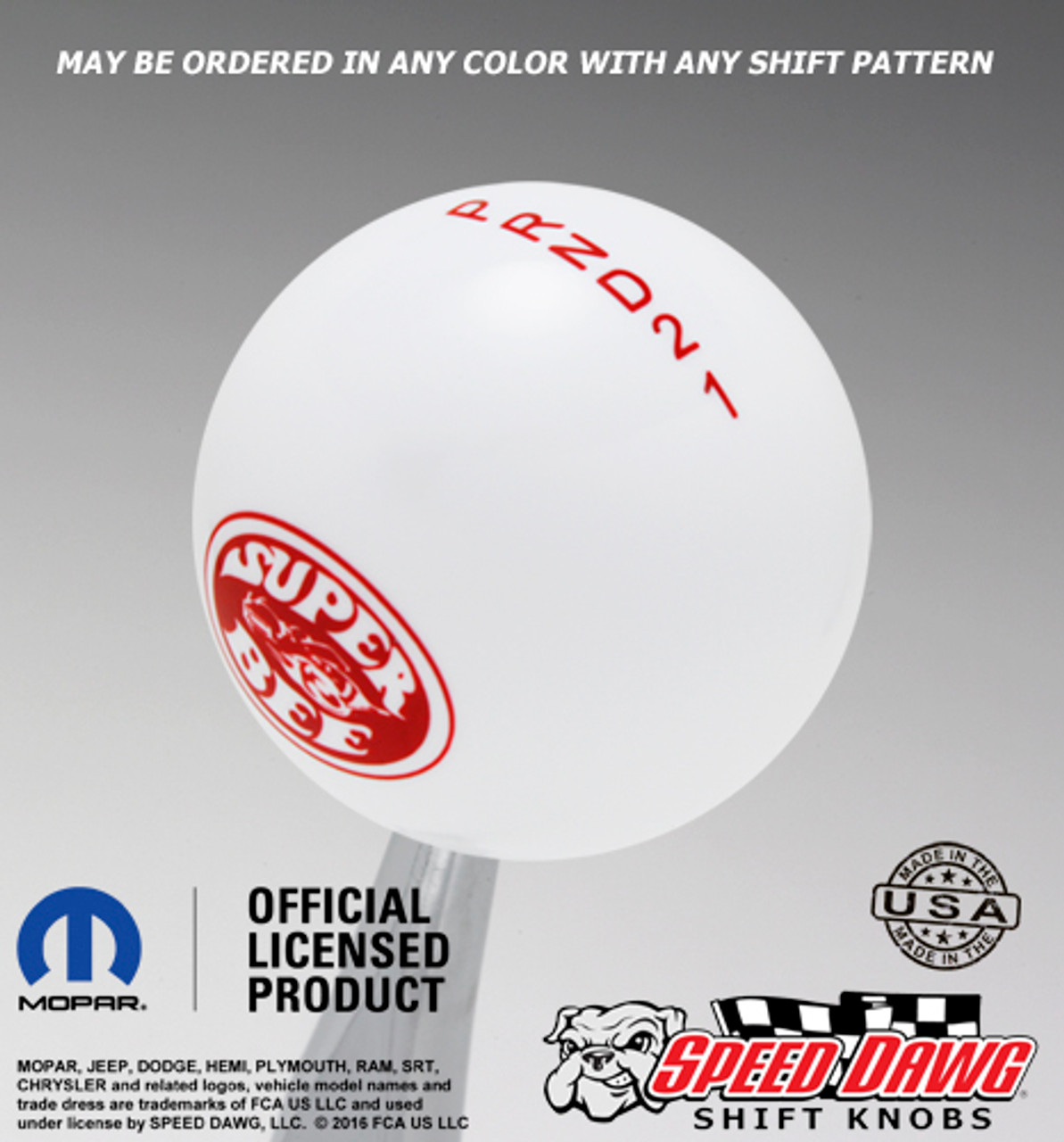 Super Bee Shift Knob White with Red graphics