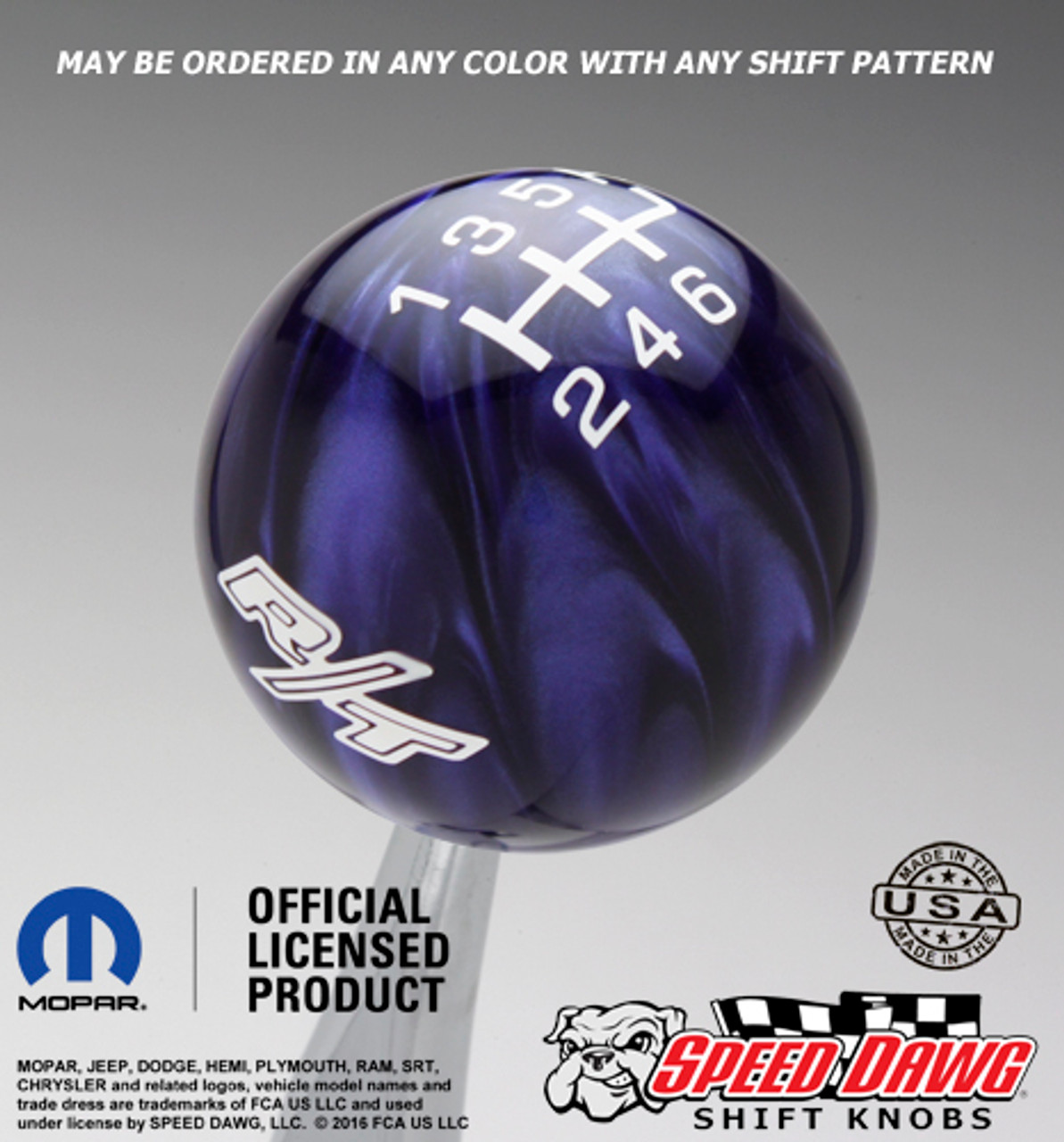 Purple Pearl knob with White graphics