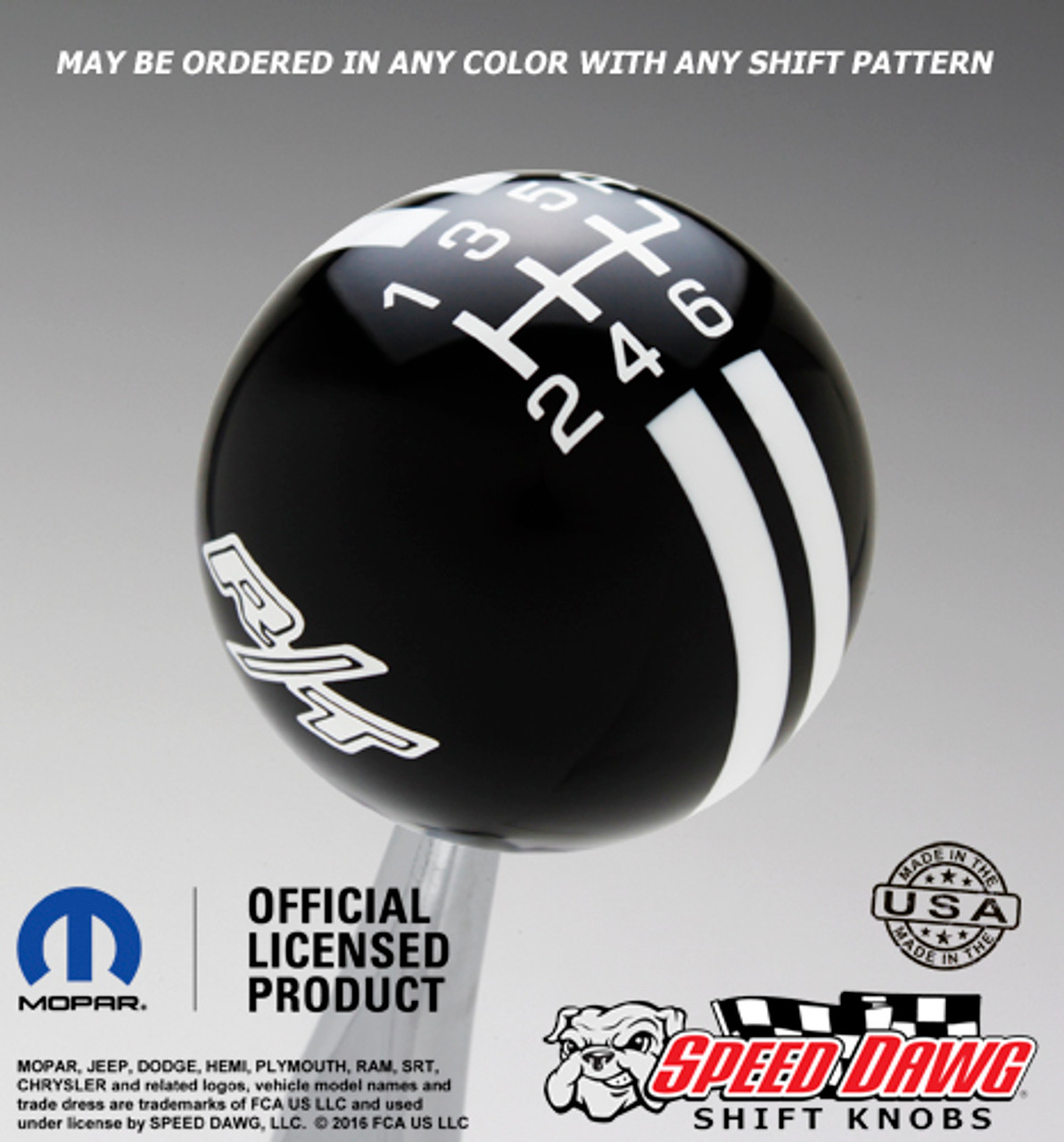 Black R/T Logo Rally Stripe Shift Knob with White Graphics